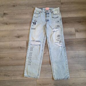 Revice Denim Light Wash Distressed Straight Leg Jeans Hollywood LA 80s Womens 29